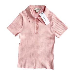 NEW Calvin Klein Jeans Womens Polo Shirt Size M Short Sleeve Ribbed Knit Top Y2K